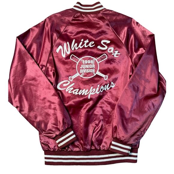 Vintage 1998 Cardinal Satin Jacket Manuet West Nyack White Sox Softball Small - Picture 1 of 5